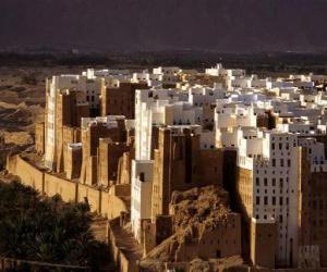 yapboz Eski Walled City Shibam, Yemen.